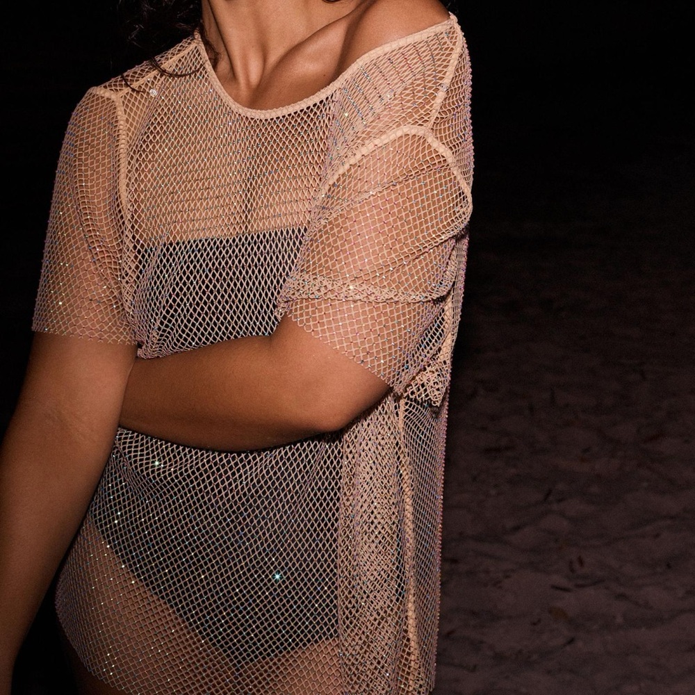 Anthropologie Mesh Rhinestone Top, size XS